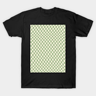 Green and Cream Distorted Warped Checkerboard Pattern III T-Shirt